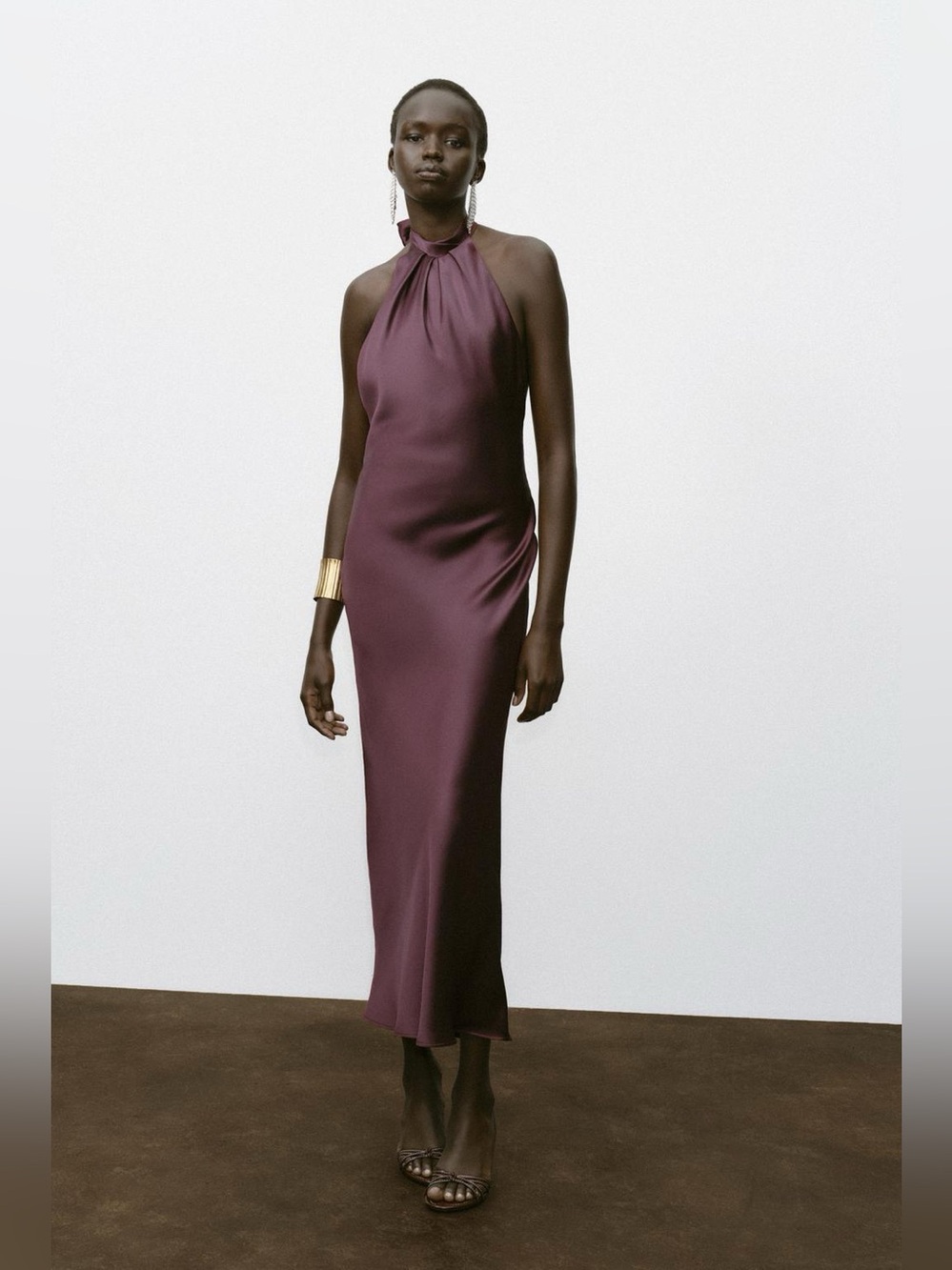 Zara Plum Halter Midi Satin Dress